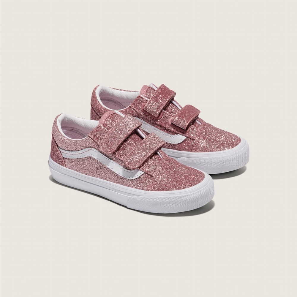 Vans Kids Rose Pink Glitter Old Skool V-Strap Sneakers